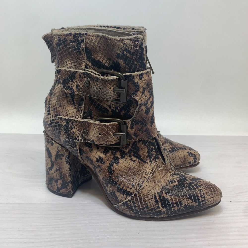 Freebird By Steven Joey Boots Womens 6 Brown Leather Snakeskin‎ Buckle Heels